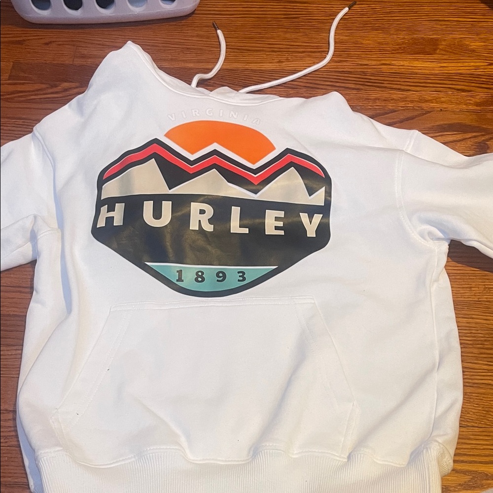 Hurley White Hoodie with Mountain Graphic